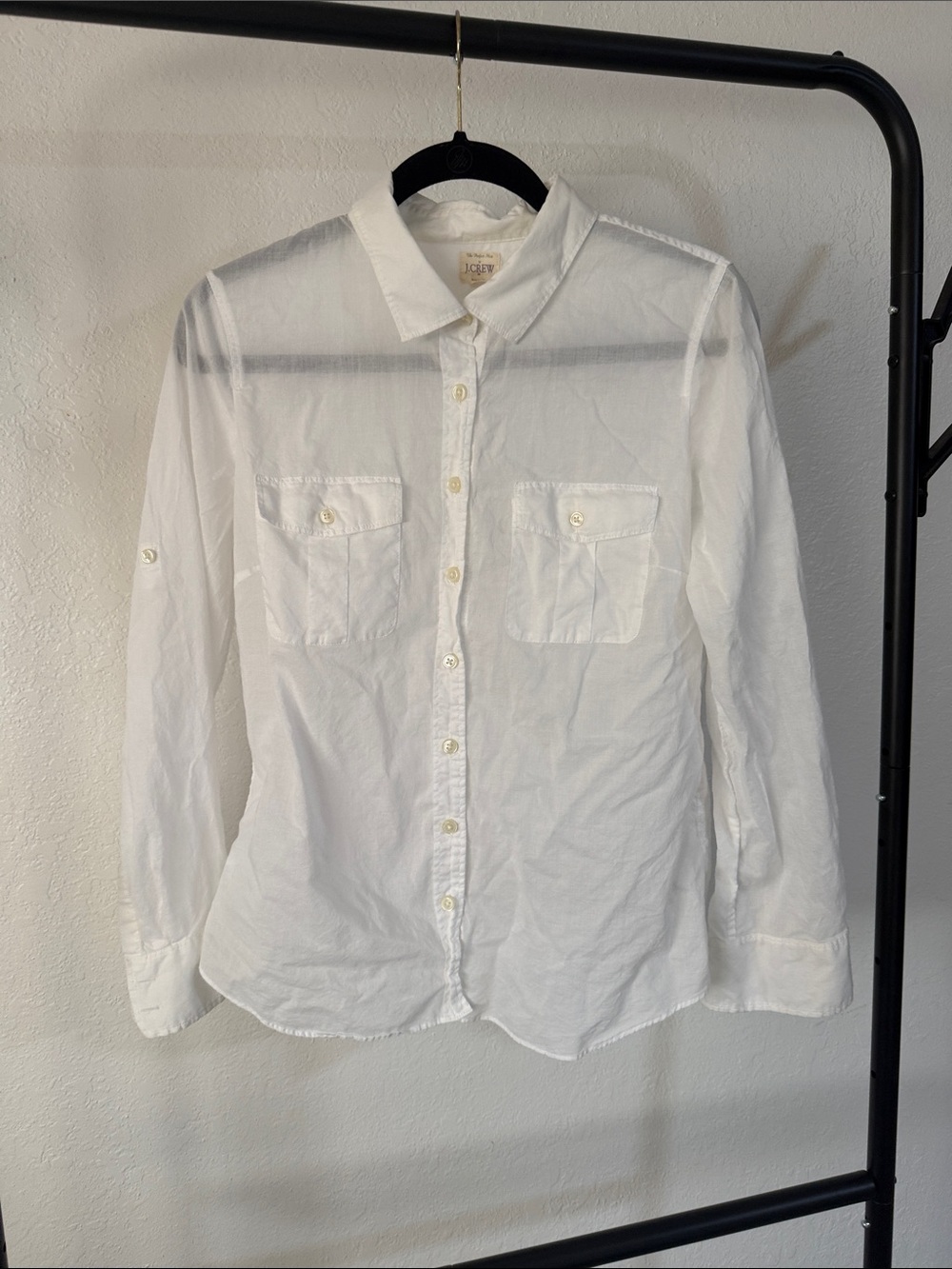 J. Crew White Button-Down Shirt with Chest Pockets